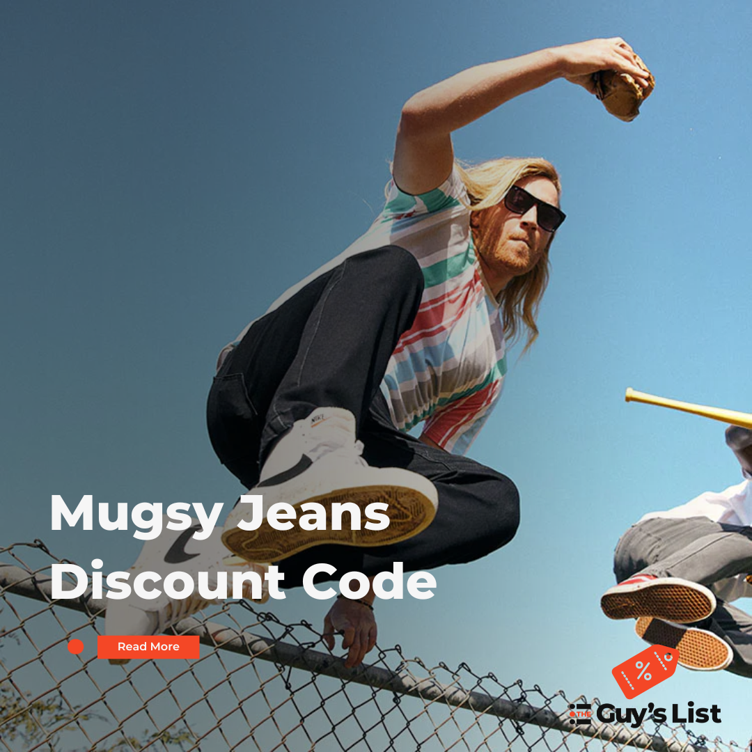 Guy in Mugsy jeans hopping over a fence with his friends