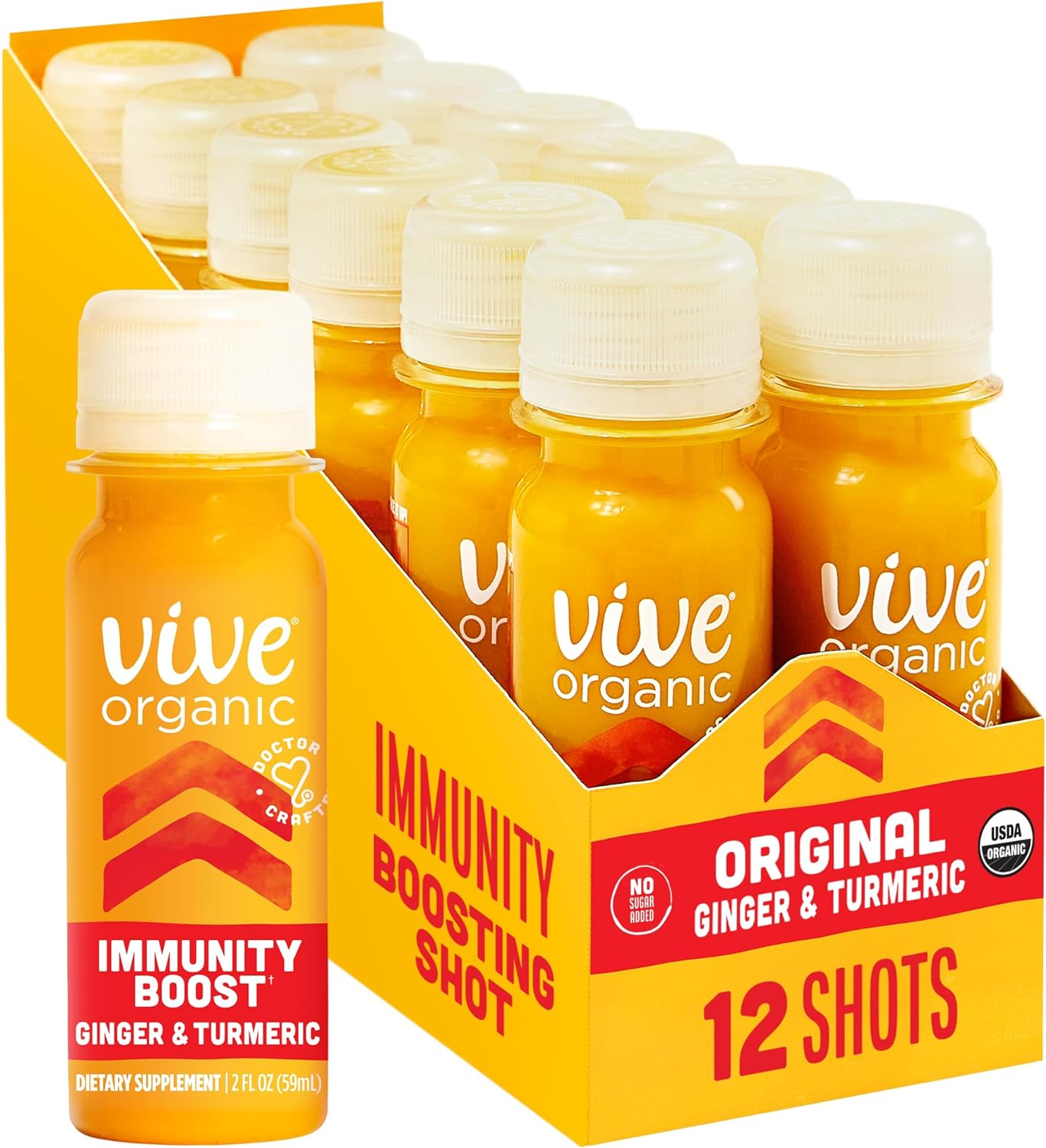 Vive Organic Immune Support Shot, Cold-Pressed Ginger, Turmeric, & Echinacea, Gluten Free, Vegan, Immunity Boost Original, 2 Fl Oz (Pack of 12)