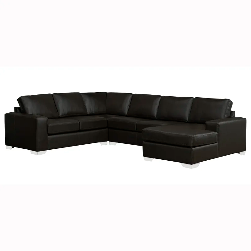 Black Genuine Leather Bachelor Pad Sectional couch