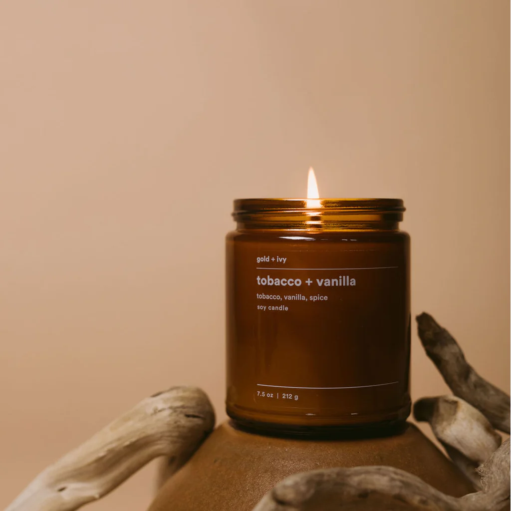 tobacco + vanilla candle for bachelor pad