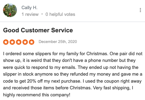 FOCO review from Cally H about good customer service