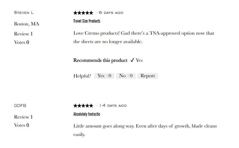 Cremo Customer Review 4