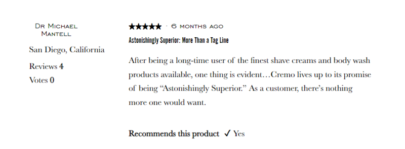Cremo Customer Review 2