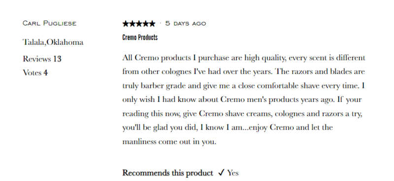 Cremo Customer Review 1