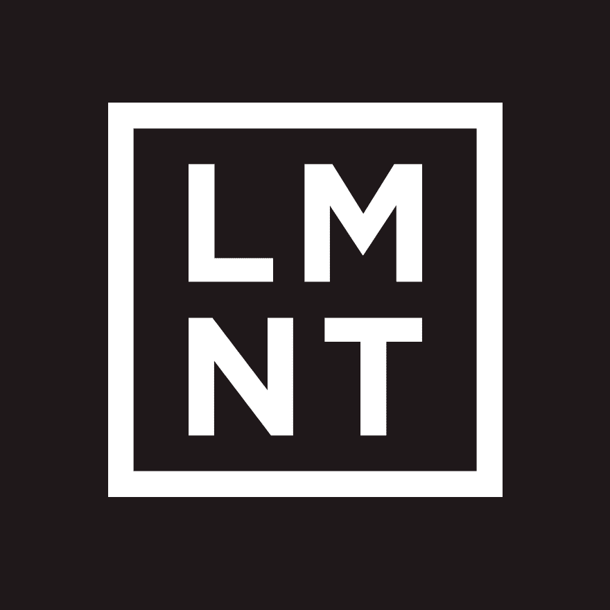 LMNT Logo black background and white letters