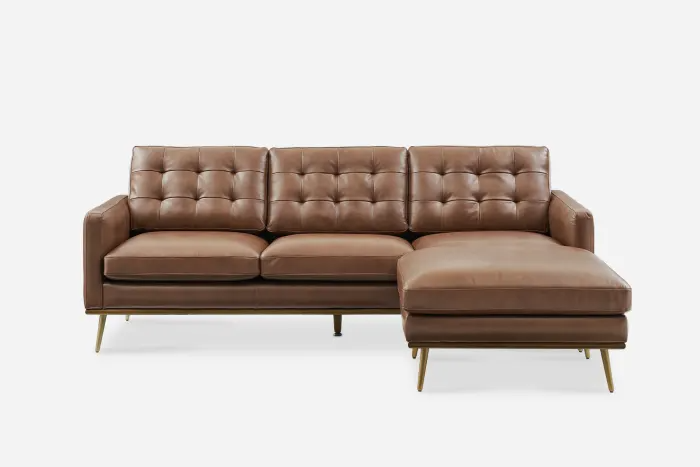 Isaac Leather Reversible Cognac Brown Sectional Sofa