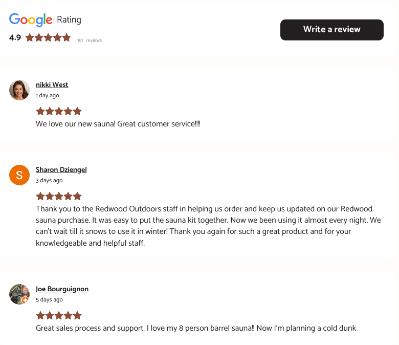 Redwood Outdoors Customer Reviews from Google
