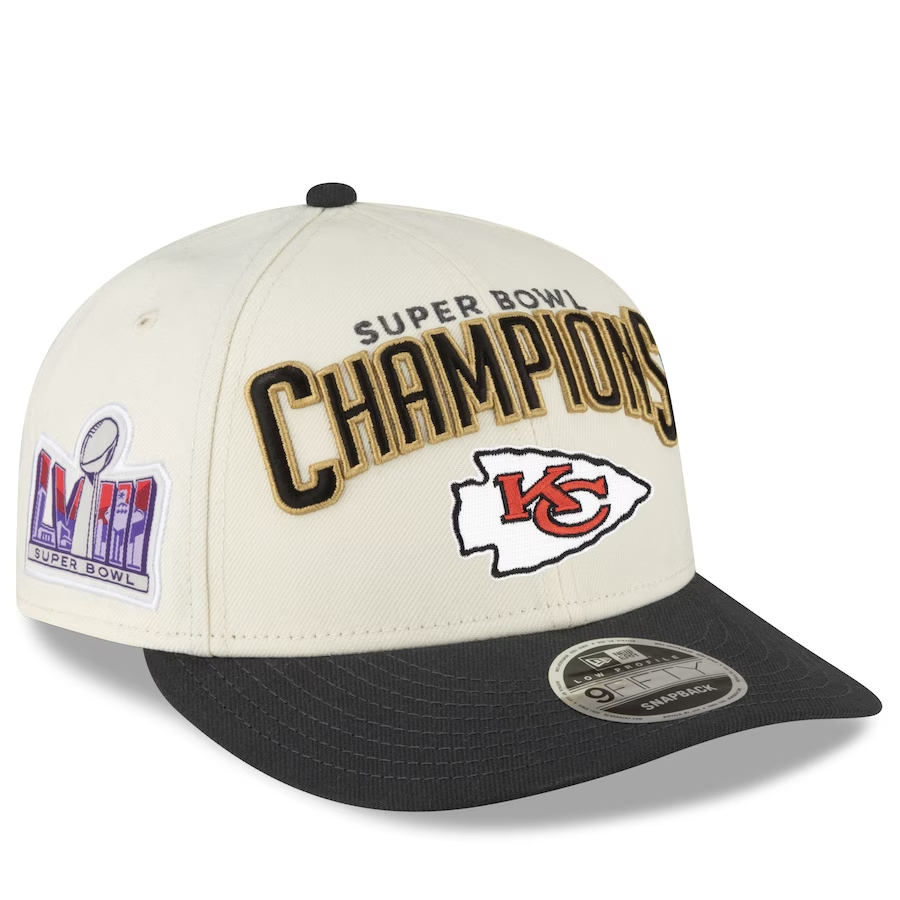 Kansas City Chiefs New Era Super Bowl LVIII Champions Locker Room Low Profile 9FIFTY Adjustable Hat CreamBlack