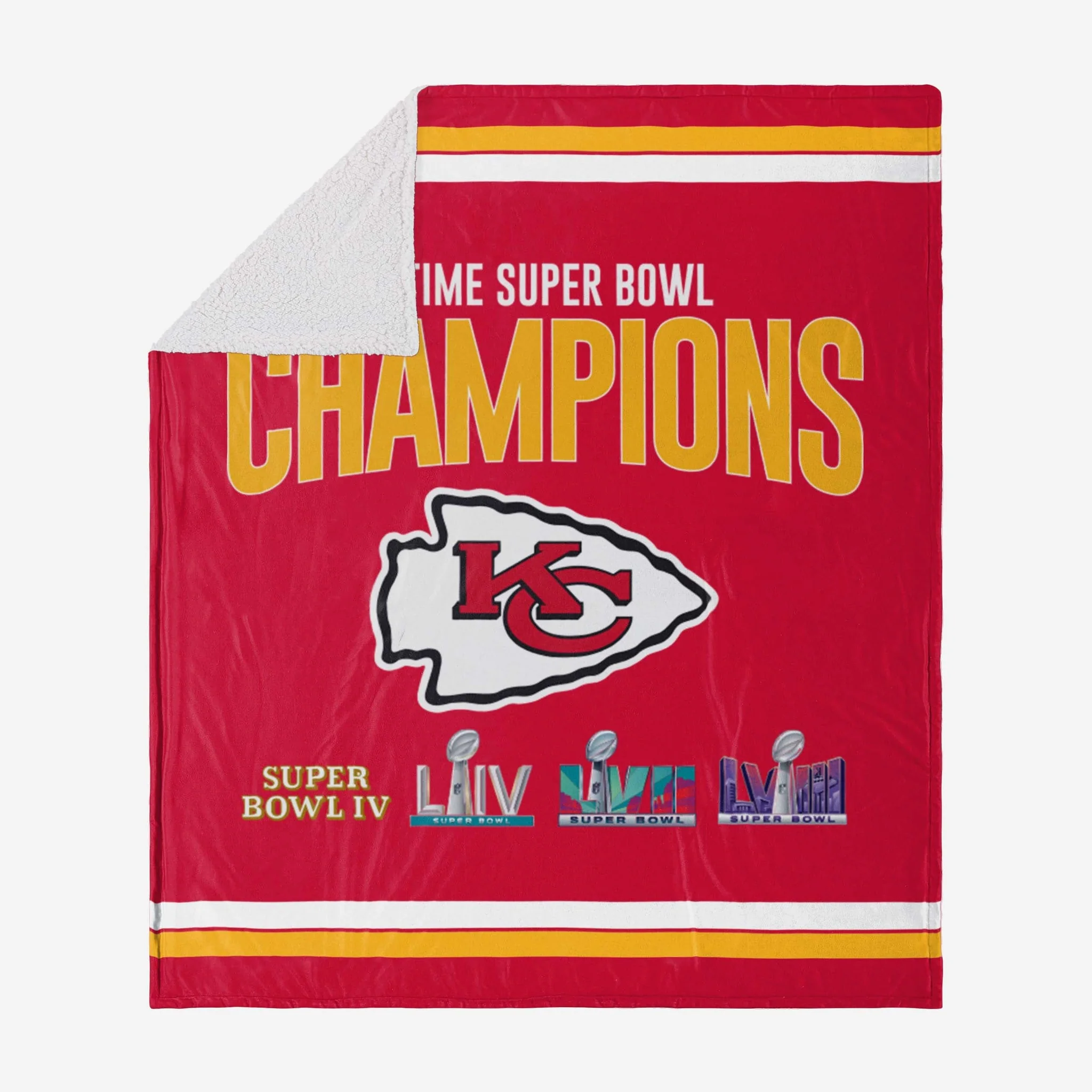 Kansas City Chiefs Super Bowl LVIII Champions Multi-Champ Sherpa Blanket