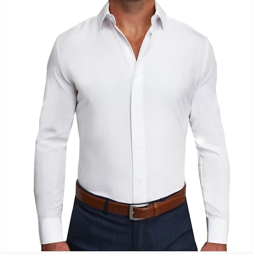 Men's solid white athletic-fit, button-down shirt with a collar
