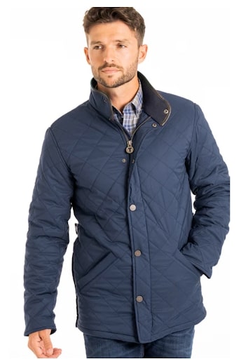 Men's dark blue lightweight jacket with diamond-shaped padding and two front pockets