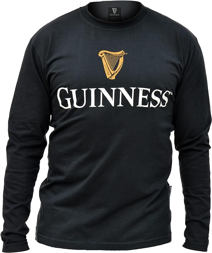 Guinness Official Merchandise Black Trademark Label Long Sleeve Mens Shirt Ireland Shirt | Irish Shirts for Men